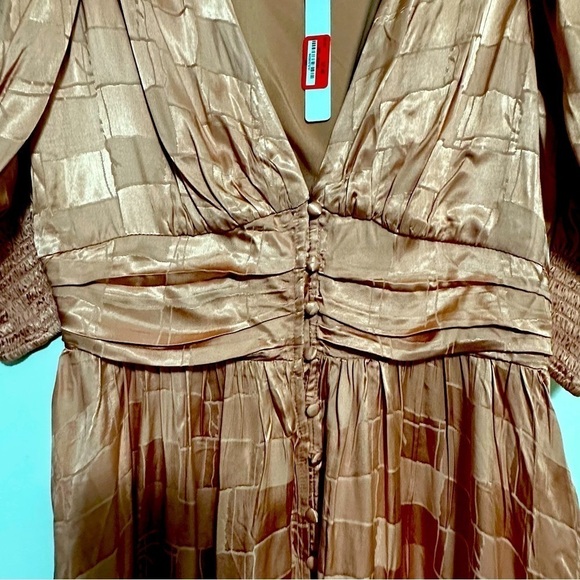 Maisie Satin Puff Sleeve Button Down Mini Dress - Picture 4 of 6